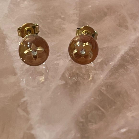 Louis Vuitton Gold and Pink Stud Earrings Never Worn - Picture 1 of 6